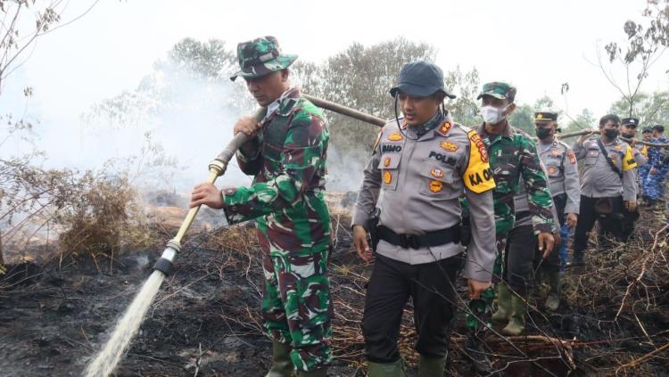 Sinergi TNI-Polri, Polres Bengkalis dan Kodim 0303/Bengkalis Padamkan Kebakaran Hutan