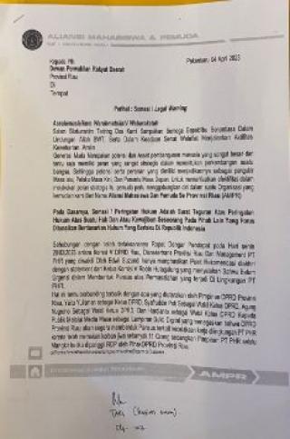 AMPR Somasi DPRD Riau Terkait Kebohongan Membentuk Pansus Kecelakaan Kerja PT PHR