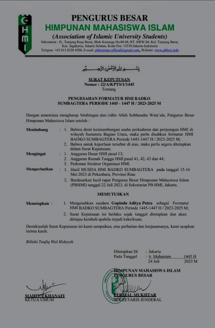 Ini Tiga Calon Formatur Kader Terbaik Diberi Mandat Menjadi Ketua Umum Badko SUMBAGTERA
