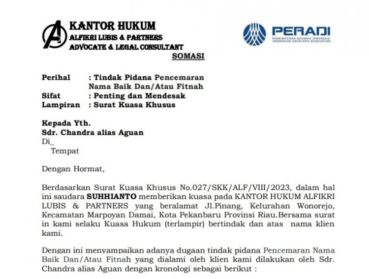 Dituduh Campur Tangan atau Intervensi Hukum, Asun Somasi Chandra