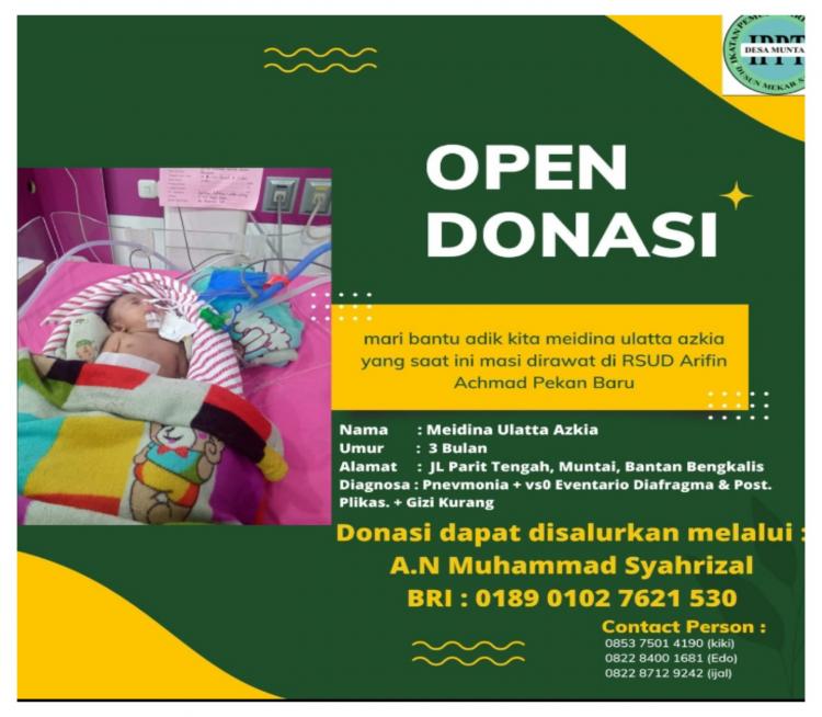 Balita Pengidap Paru-Paru di Desa Muntai Kecamatan Bantan Butuh Open Donasi