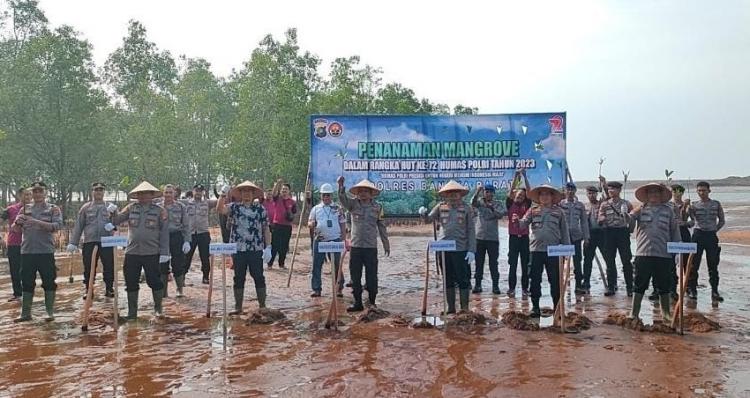 PT Timah Tbk Bersama Polres Bangka Barat Tanam Mangrove di Pantai Sungai Baru