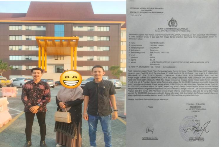 Didampingi Kuasa Hukum, NA Secara Resmi Laporkan Dugaan Penipuan di Mapolda Riau
