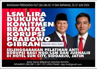 Buat Pelatihan Anti Korupsi Bagi LSM dan Jurnalis, LSM LIRA Dukung Komitmen Brantas Korupsi Prabowo-Gibran 2024-2029