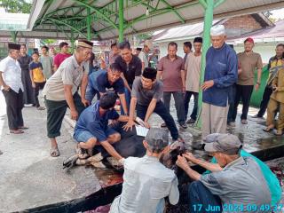 Potong Hewan Kurban sebanyak 3 Ekor Sapi dan 6 Ekor Kambing, Pengurus Masjid Al-Mubarak: Terimakasih Bupati Kasmarni dan Baznas