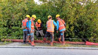 Dapat Laporan Empat Tiang Listrik Tumbang di Bantan, Siaga ULP PT PLN Bengkalis dan Tim Teknis ke Lokasi 