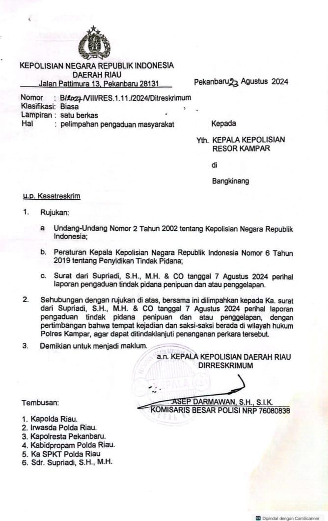 Bertahun-tahun Ingin dapat Kepastian Hukum, Laporan Anggota KUD Pancuran Gading Dilimpahkan ke Polres Kampar