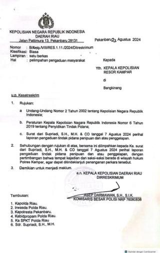 Bertahun-tahun Ingin dapat Kepastian Hukum, Laporan Anggota KUD Pancuran Gading Dilimpahkan ke Polres Kampar