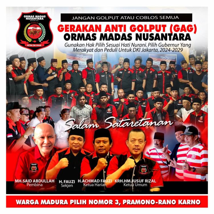 Madas Nusantara Luncurkan Gerakan Anti Golput, Pilih 3 Pramono-Rano di Pilkada DKI Jakarta
