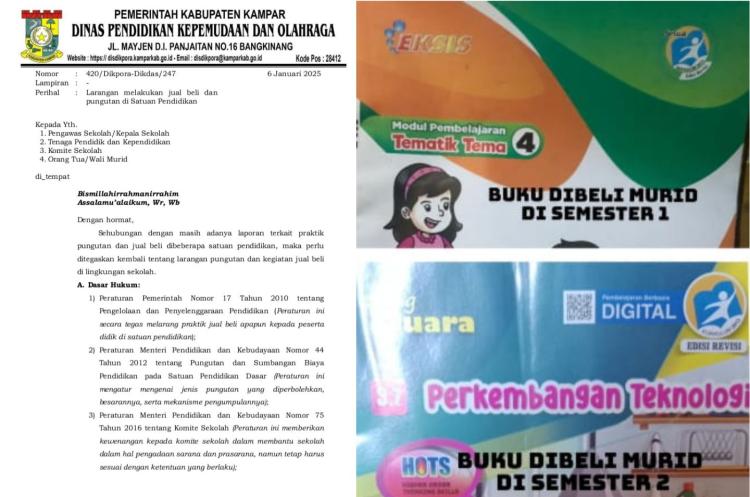 Diduga Masih Terjadi Jual Beli Buku di Kampar, Surat Edaran Disdikpora Diabaikan UPT SD
