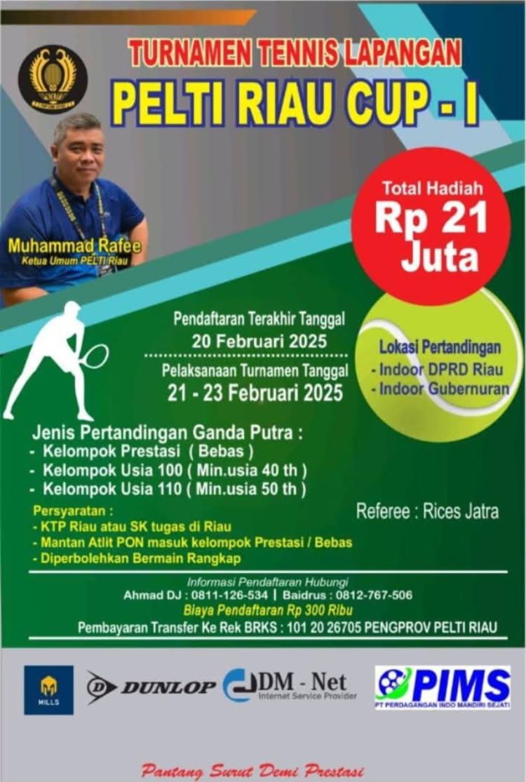 PELTI Gelar Turnamen Tennis Riau Cup 1 Dengan Total Hadiah Rp 21 Juta