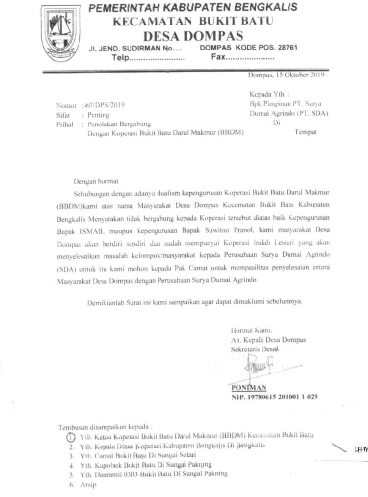 Surat Resmi dari Pemerintah Desa, Jadi Dasar Koperasi BBDM Tidak Libatkan Kelompok Tani Dompas
