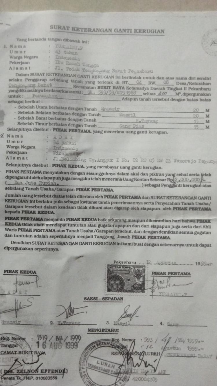Tumpang Tindih Surat Tanah Warga, Kinerja Lurah Tangkerang Barat Dipertanyakan
