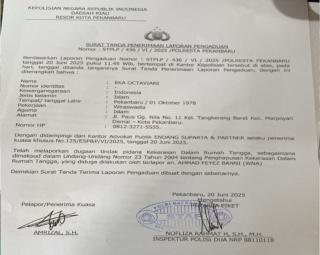Diduga Lakukan KDRT, Eka bersama Advokat Publik Endang Suparta & Partner Resmi Lapor Suaminya ke Polresta Pekanbaru
