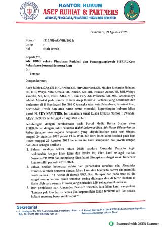 Hak Jawab Kantor Hukum Asep Ruhiat & Partners Atas Pemberitaan PJSRiau.com