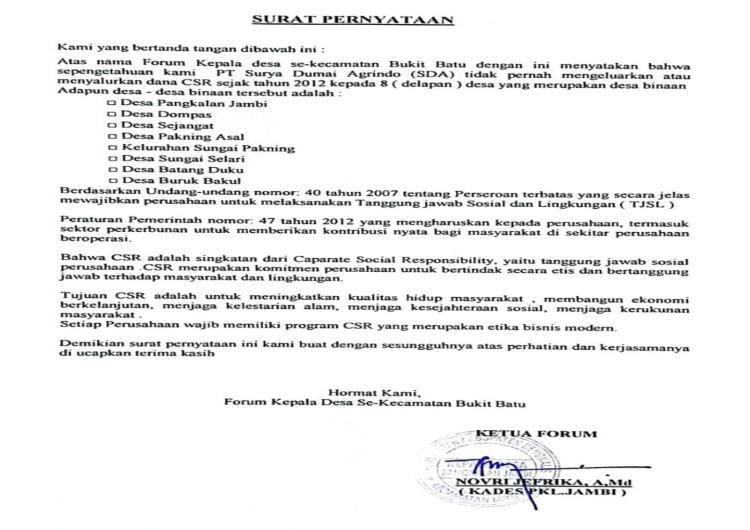 8 Desa di Bengkalis Tak Pernah Dapat CSR, PT Surya Dumai Agrindo Diduga Ingkar Janji