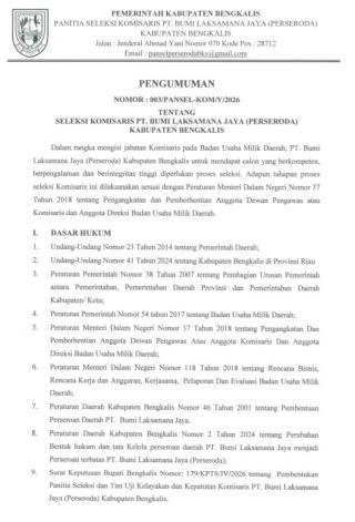Perkuat Tata Kelola BUMD, Pemkab Bengkalis Buka Seleksi Komisaris PT BLJ